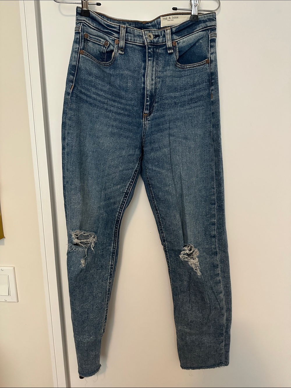 rag & bone High-Rise Distressed Denim Jeans - Blue